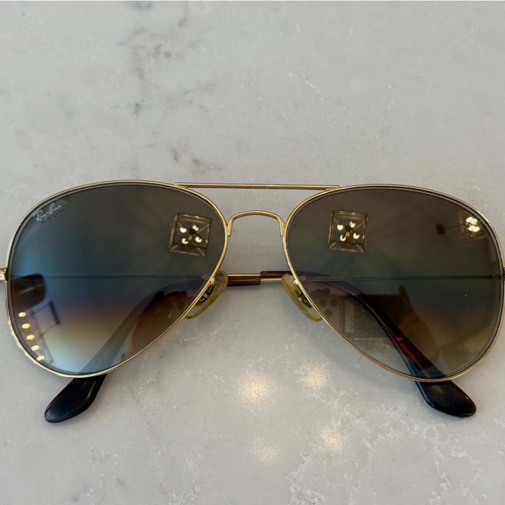 Ray-Ban Gold and Brown Aviator Sunglasses
